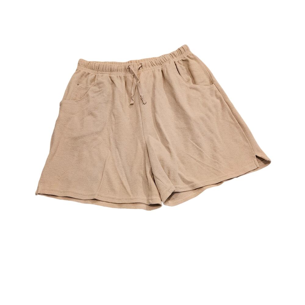 Bobbie Brooks Waffle Knit Shorts Womens Large Beige Elastic Waist Drawstring